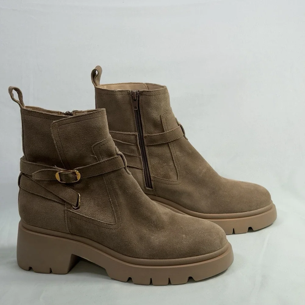 Steve‎ Madden Size-10M Womens Ankle Booties Coletta Lug Sole Suede Leather Taupe